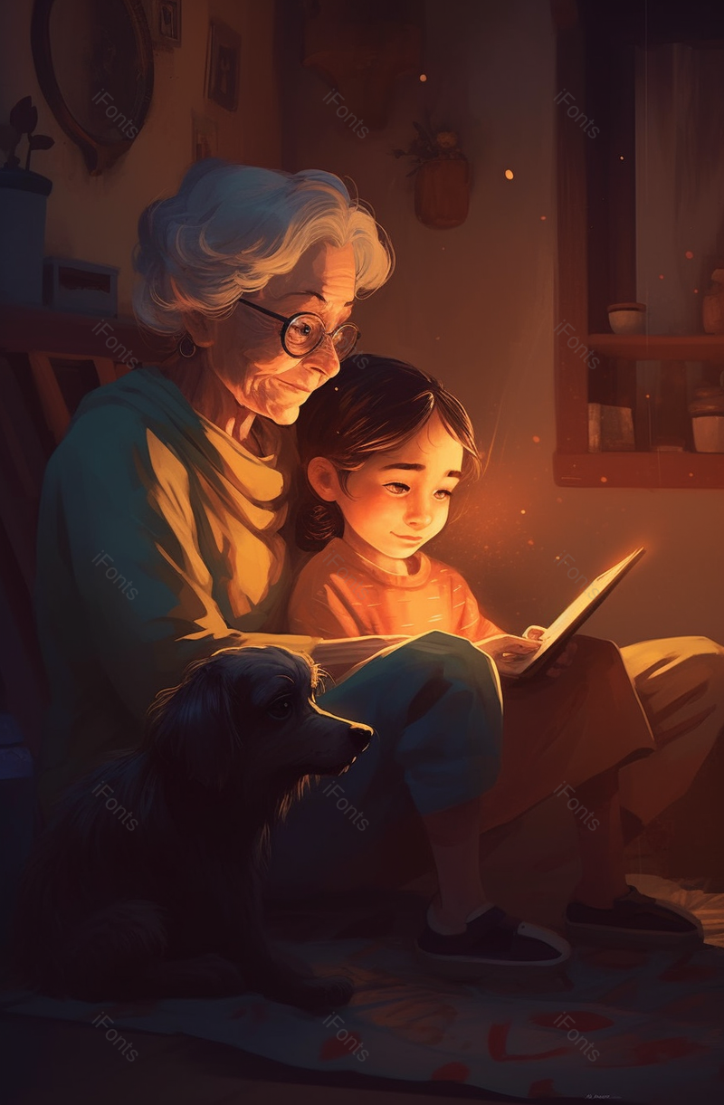 外婆奶奶配孩子读书插画背景,插画/手绘图,插画/手绘图库,插画/手绘图下载,插画/手绘